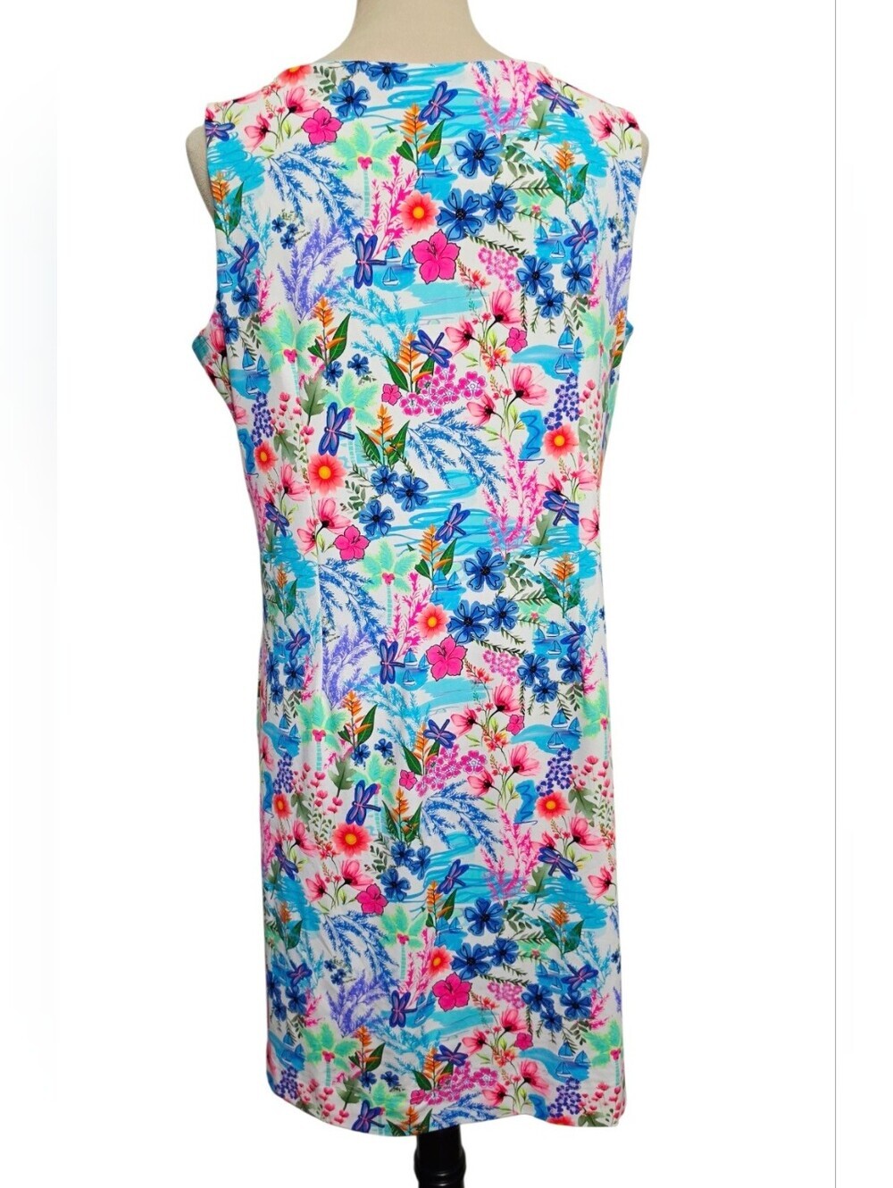 Lulu B Dress Large SPF 50 Tropical Floral Dragonfly Sailboat Sleeveless Resort - Picture 5 of 13